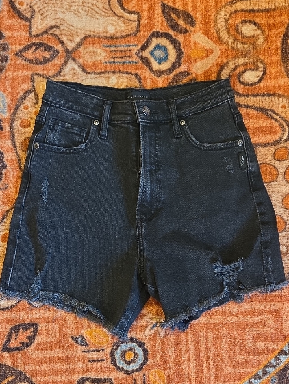 Silver Jeans High Rise Black Distressed Denim Jean Shorts 90's Baggy Sz 25
